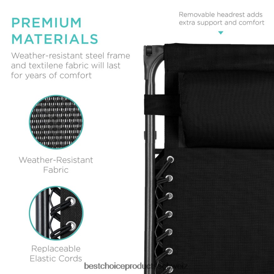 Best Choice Products Klappbarer Zero-Gravity-Liegestuhl für die Terrasse mit Überdachung und seitlicher Ablage Schwarz 2JD022772