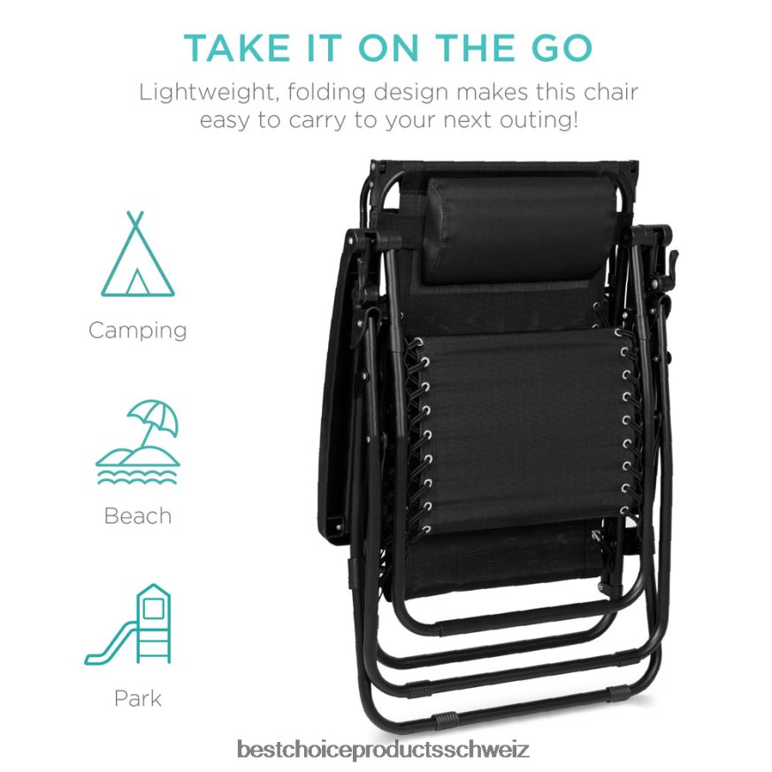 Best Choice Products Klappbarer Zero-Gravity-Liegestuhl für die Terrasse mit Überdachung und seitlicher Ablage Schwarz 2JD022772
