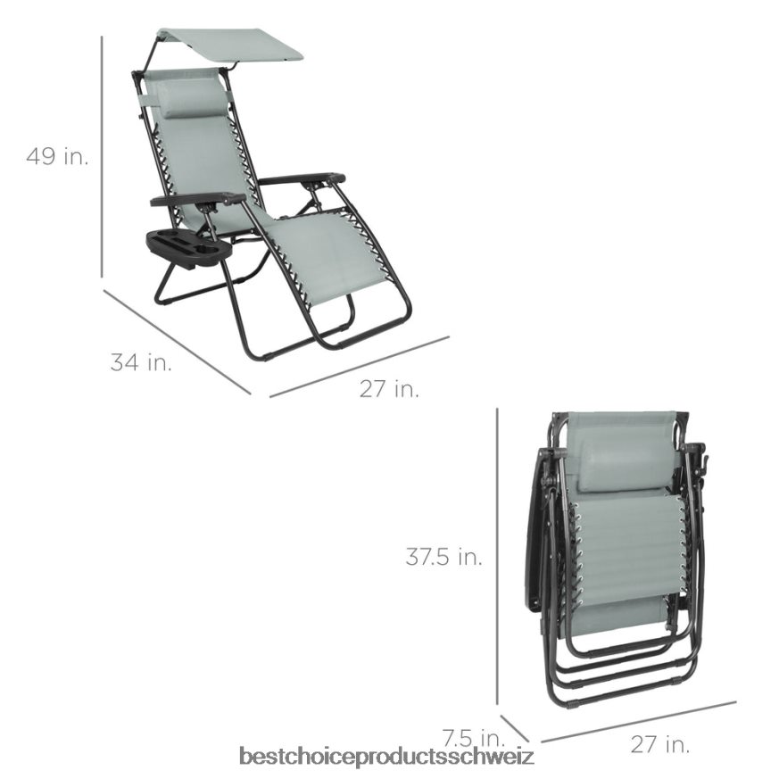Best Choice Products Klappbarer Zero-Gravity-Liegestuhl für die Terrasse mit Überdachung und seitlicher Ablage Sternentau 2JD022792