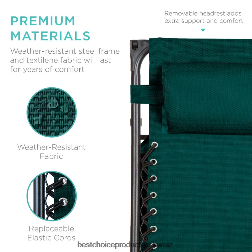 Best Choice Products Klappbarer Zero-Gravity-Liegestuhl für die Terrasse mit Überdachung und seitlicher Ablage Waldgrün 2JD022776