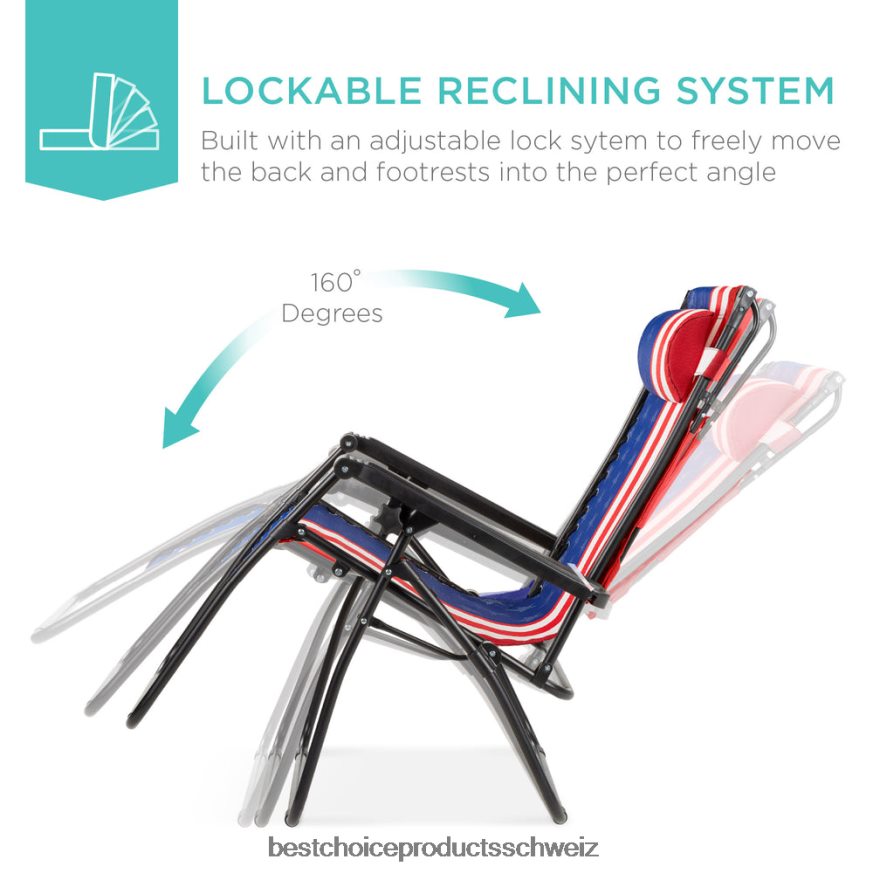Best Choice Products Klappbarer Zero-Gravity-Liegestuhl für die Terrasse mit Überdachung und seitlicher Ablage amerikanische Flagge 2JD022790