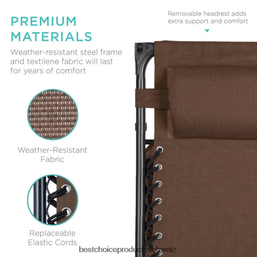 Best Choice Products Klappbarer Zero-Gravity-Liegestuhl für die Terrasse mit Überdachung und seitlicher Ablage braun 2JD022773