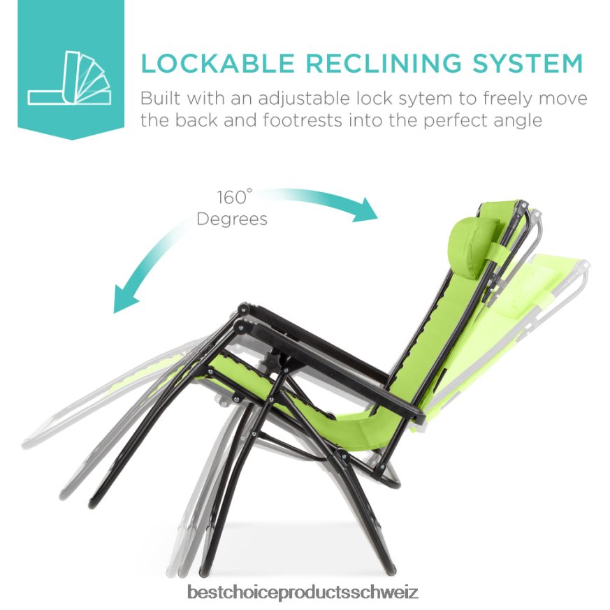Best Choice Products Klappbarer Zero-Gravity-Liegestuhl für die Terrasse mit Überdachung und seitlicher Ablage lindgrün 2JD022783
