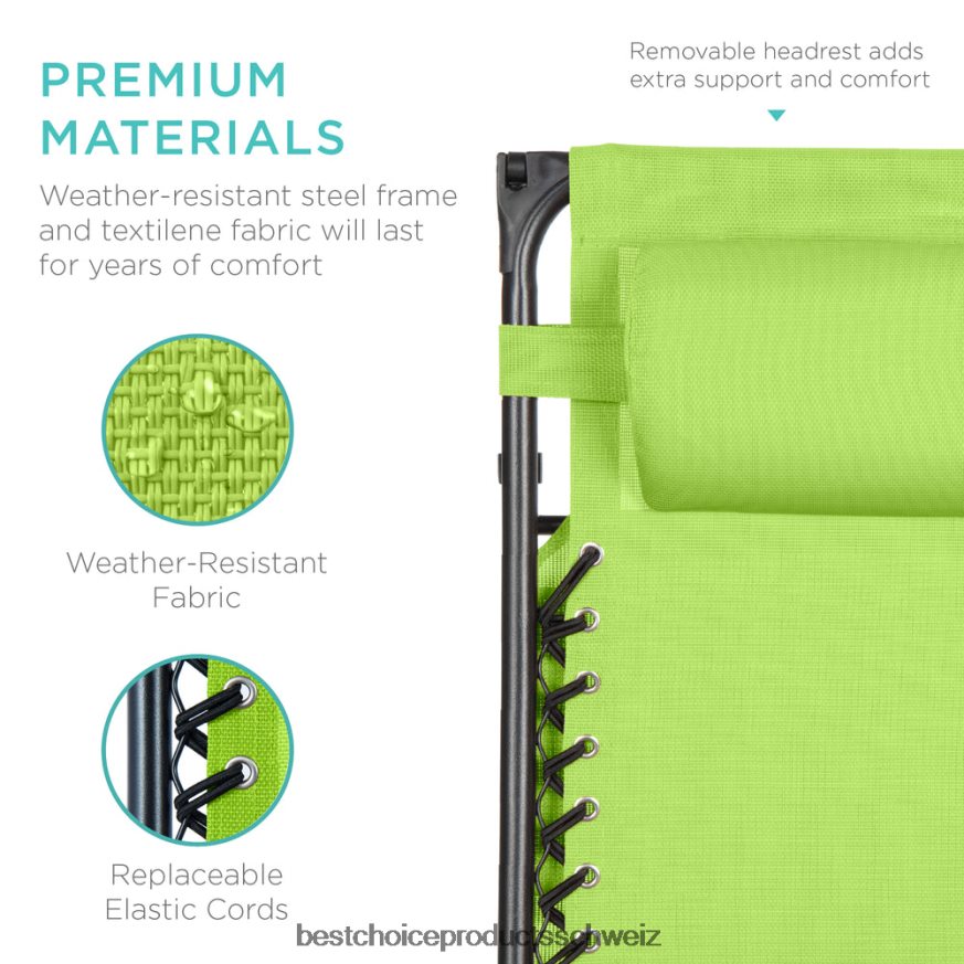 Best Choice Products Klappbarer Zero-Gravity-Liegestuhl für die Terrasse mit Überdachung und seitlicher Ablage lindgrün 2JD022783