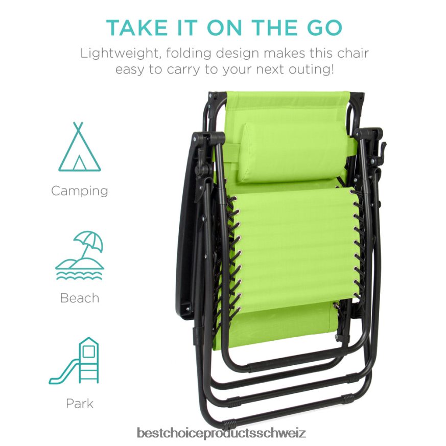 Best Choice Products Klappbarer Zero-Gravity-Liegestuhl für die Terrasse mit Überdachung und seitlicher Ablage lindgrün 2JD022783