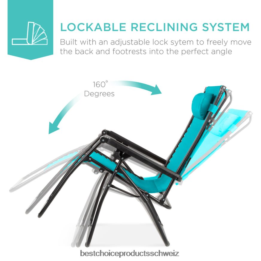 Best Choice Products Klappbarer Zero-Gravity-Liegestuhl für die Terrasse mit Überdachung und seitlicher Ablage pfauenblau 2JD022779
