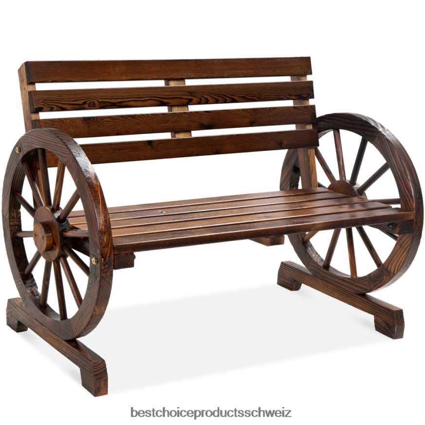Best Choice Products Rustikale Wagenradbank aus Holz für 2 Personen mit Sitzfläche und Rückenlehne aus Lattenrost braun 2JD0221395