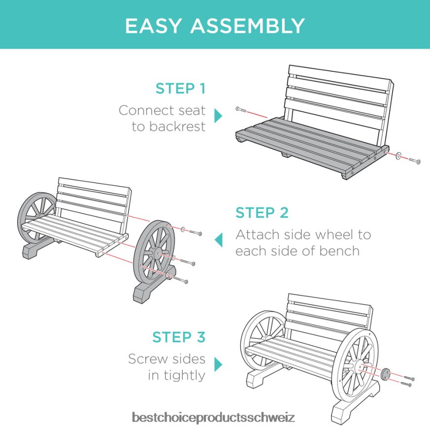 Best Choice Products Rustikale Wagenradbank aus Holz für 2 Personen mit Sitzfläche und Rückenlehne aus Lattenrost braun 2JD0221395
