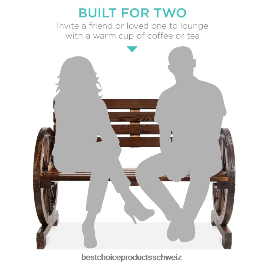 Best Choice Products Rustikale Wagenradbank aus Holz für 2 Personen mit Sitzfläche und Rückenlehne aus Lattenrost braun 2JD0221395