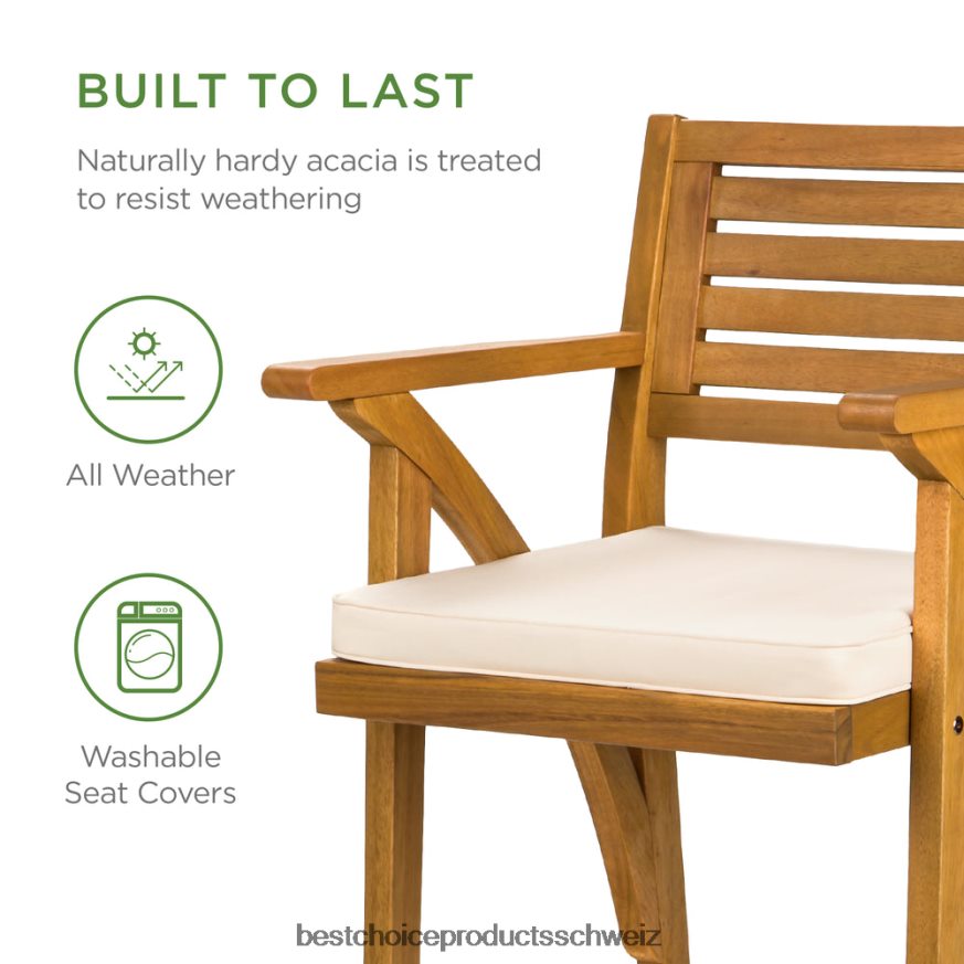 Best Choice Products Set aus 2 Barhockern und Stühlen für den Außenbereich aus Akazienholz mit wetterbeständigen Kissen braun 2JD022937