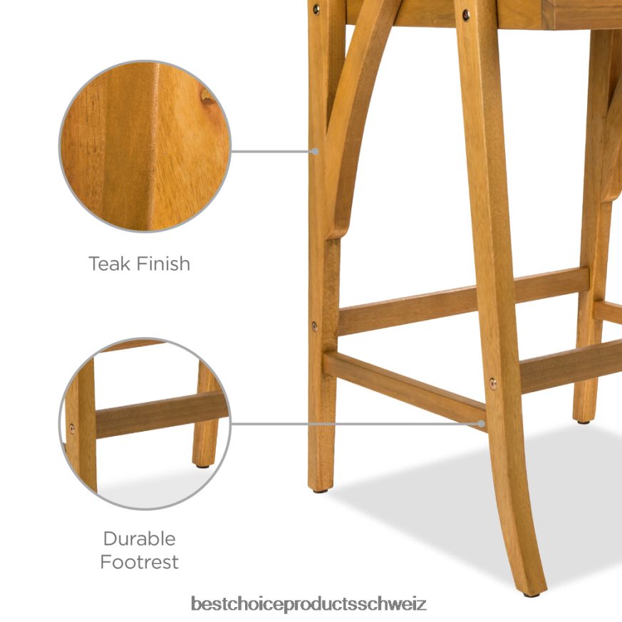 Best Choice Products Set aus 2 Barhockern und Stühlen für den Außenbereich aus Akazienholz mit wetterbeständigen Kissen braun 2JD022937
