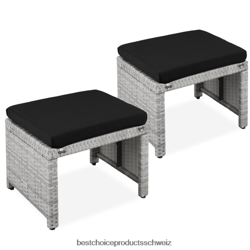 Best Choice Products Set aus 2 Mehrzweckhockern aus Korbgeflecht mit abnehmbaren Kissen, Stahlrahmen Grauschwarz 2JD022921