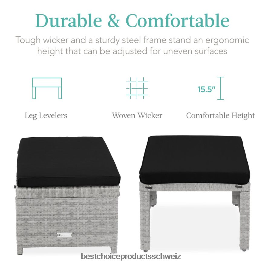 Best Choice Products Set aus 2 Mehrzweckhockern aus Korbgeflecht mit abnehmbaren Kissen, Stahlrahmen Grauschwarz 2JD022921