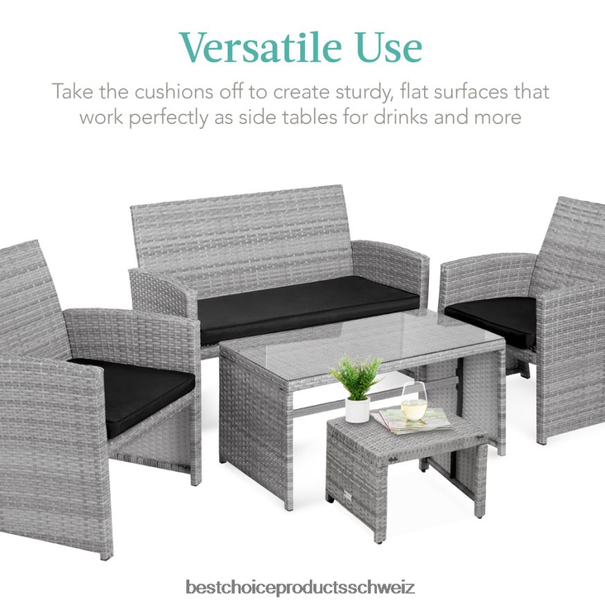 Best Choice Products Set aus 2 Mehrzweckhockern aus Korbgeflecht mit abnehmbaren Kissen, Stahlrahmen Grauschwarz 2JD022921