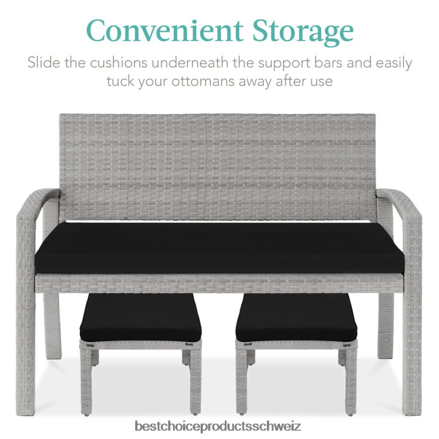 Best Choice Products Set aus 2 Mehrzweckhockern aus Korbgeflecht mit abnehmbaren Kissen, Stahlrahmen Grauschwarz 2JD022921