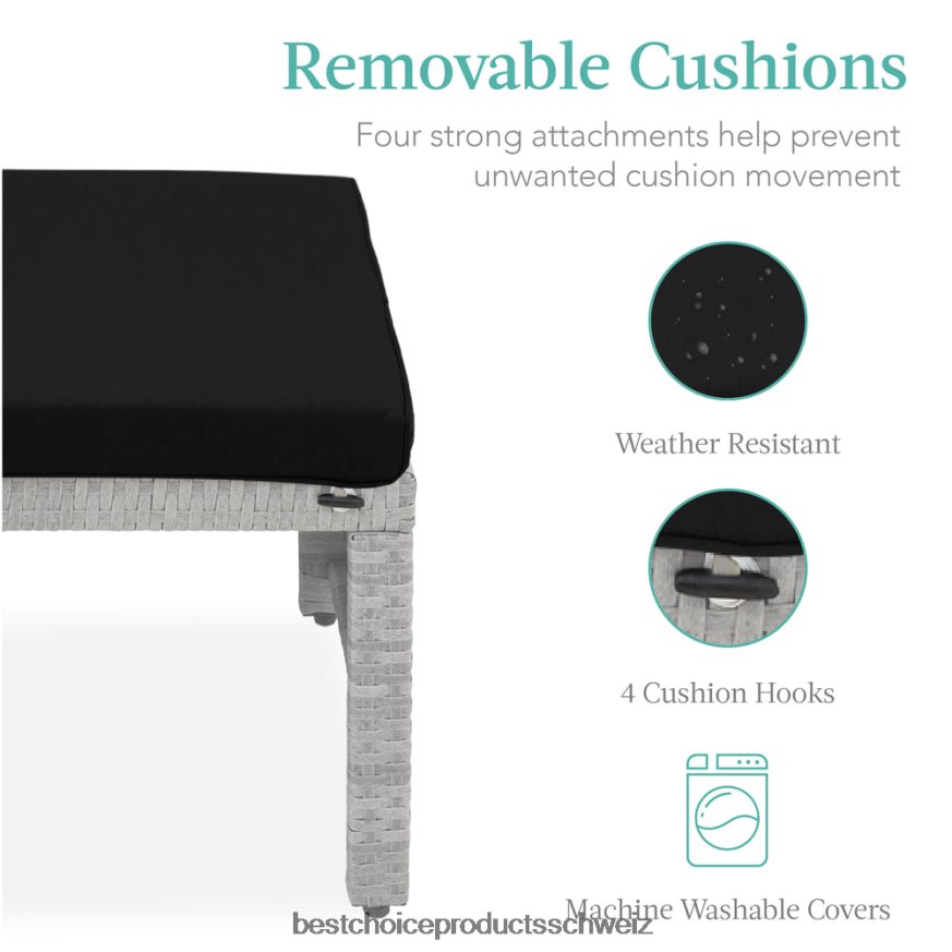Best Choice Products Set aus 2 Mehrzweckhockern aus Korbgeflecht mit abnehmbaren Kissen, Stahlrahmen Grauschwarz 2JD022921