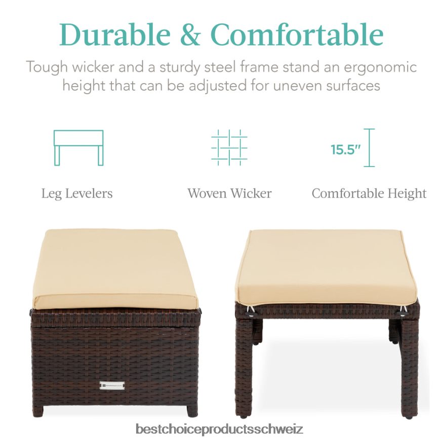 Best Choice Products Set aus 2 Mehrzweckhockern aus Korbgeflecht mit abnehmbaren Kissen, Stahlrahmen braun/braun 2JD022922