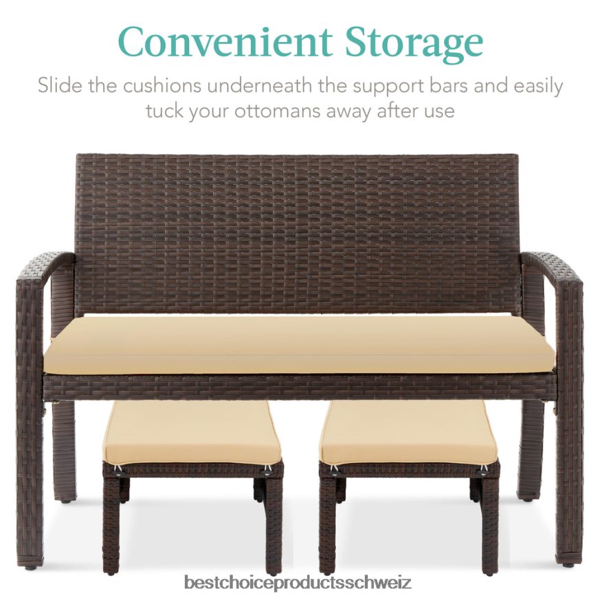 Best Choice Products Set aus 2 Mehrzweckhockern aus Korbgeflecht mit abnehmbaren Kissen, Stahlrahmen braun/braun 2JD022922
