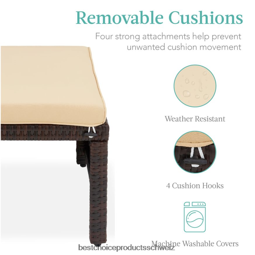 Best Choice Products Set aus 2 Mehrzweckhockern aus Korbgeflecht mit abnehmbaren Kissen, Stahlrahmen braun/braun 2JD022922