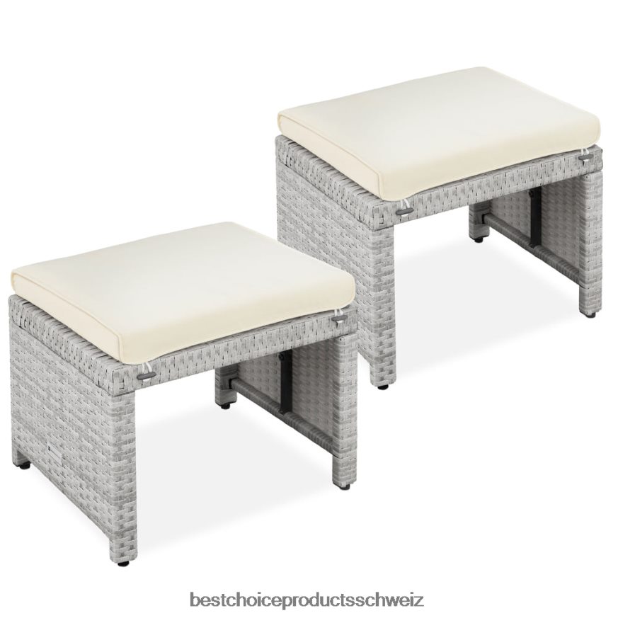 Best Choice Products Set aus 2 Mehrzweckhockern aus Korbgeflecht mit abnehmbaren Kissen, Stahlrahmen grau/creme 2JD022919