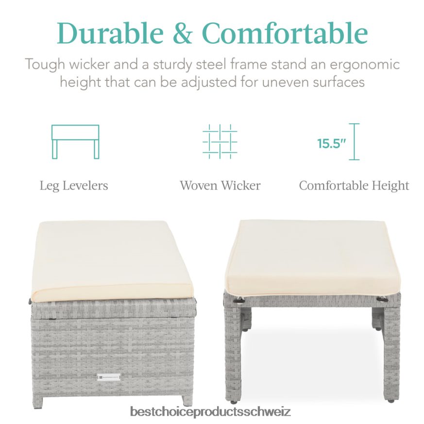 Best Choice Products Set aus 2 Mehrzweckhockern aus Korbgeflecht mit abnehmbaren Kissen, Stahlrahmen grau/creme 2JD022919