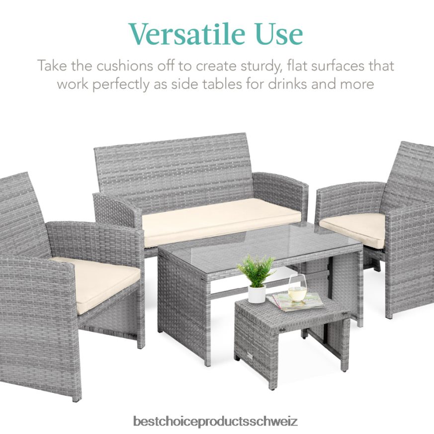 Best Choice Products Set aus 2 Mehrzweckhockern aus Korbgeflecht mit abnehmbaren Kissen, Stahlrahmen grau/creme 2JD022919