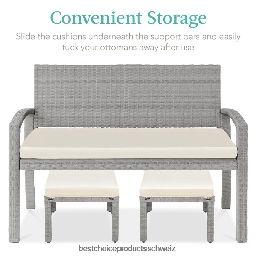Best Choice Products Set aus 2 Mehrzweckhockern aus Korbgeflecht mit abnehmbaren Kissen, Stahlrahmen grau/creme 2JD022919