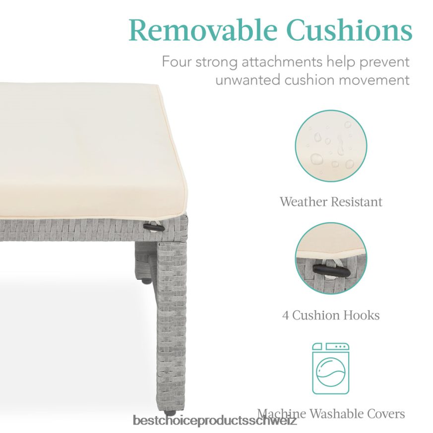 Best Choice Products Set aus 2 Mehrzweckhockern aus Korbgeflecht mit abnehmbaren Kissen, Stahlrahmen grau/creme 2JD022919