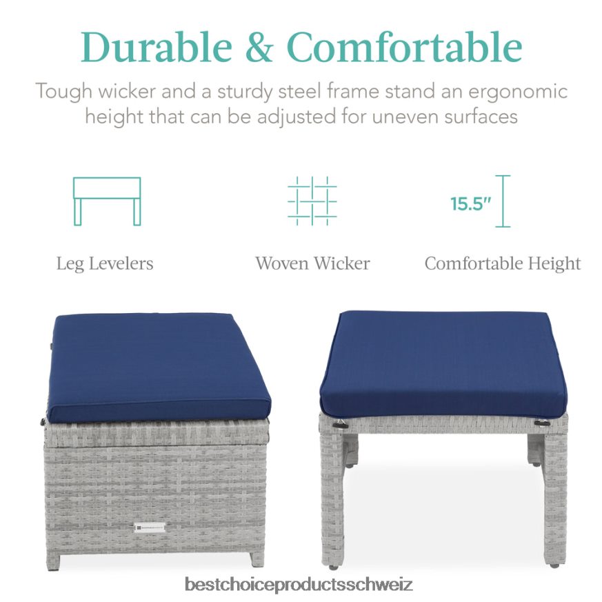 Best Choice Products Set aus 2 Mehrzweckhockern aus Korbgeflecht mit abnehmbaren Kissen, Stahlrahmen grau/marine 2JD022918