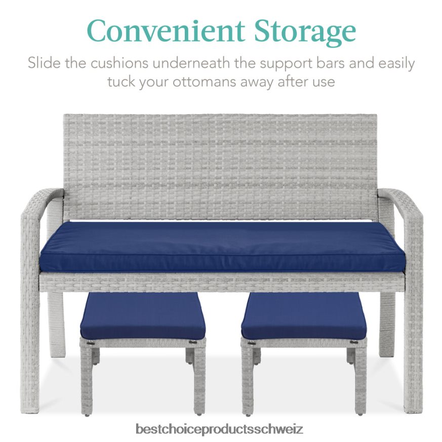 Best Choice Products Set aus 2 Mehrzweckhockern aus Korbgeflecht mit abnehmbaren Kissen, Stahlrahmen grau/marine 2JD022918
