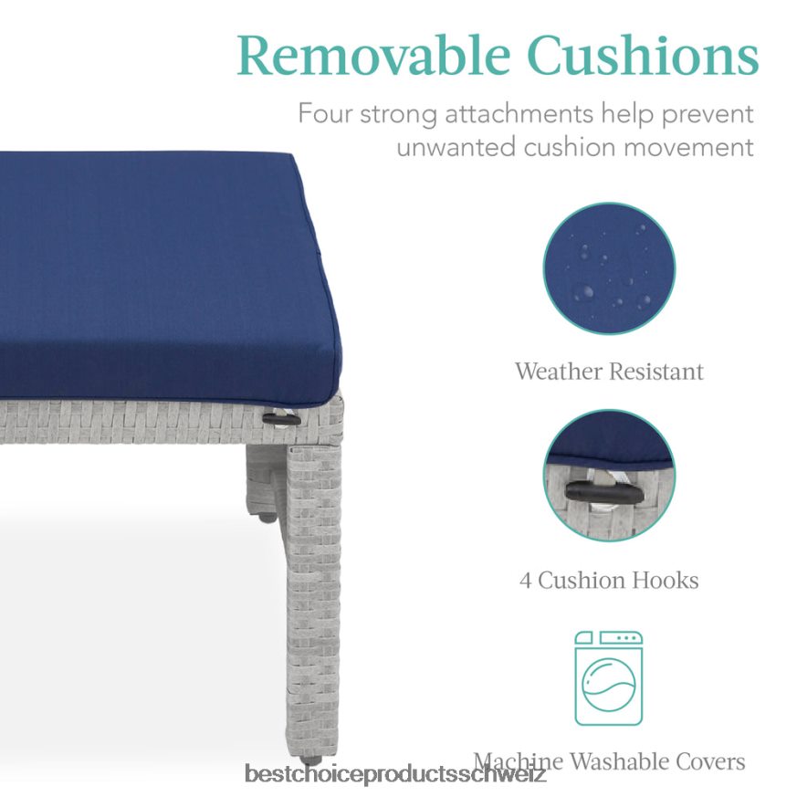 Best Choice Products Set aus 2 Mehrzweckhockern aus Korbgeflecht mit abnehmbaren Kissen, Stahlrahmen grau/marine 2JD022918