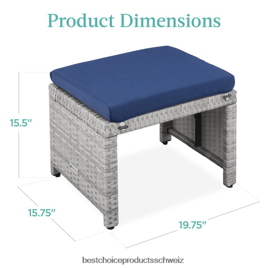 Best Choice Products Set aus 2 Mehrzweckhockern aus Korbgeflecht mit abnehmbaren Kissen, Stahlrahmen grau/marine 2JD022918