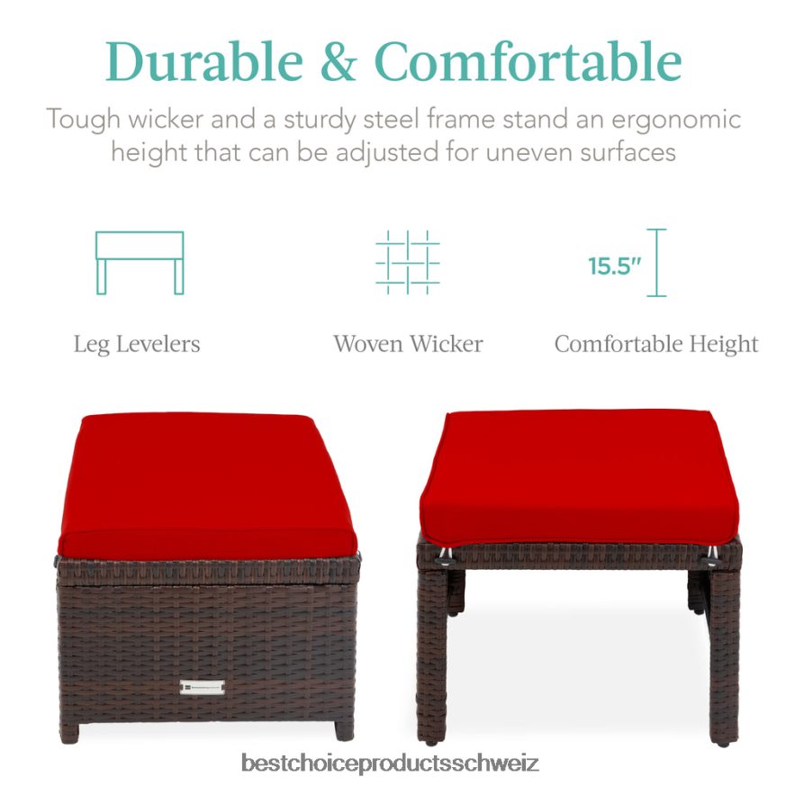 Best Choice Products Set aus 2 Mehrzweckhockern aus Korbgeflecht mit abnehmbaren Kissen, Stahlrahmen rotbraun 2JD022917