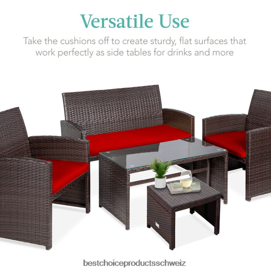 Best Choice Products Set aus 2 Mehrzweckhockern aus Korbgeflecht mit abnehmbaren Kissen, Stahlrahmen rotbraun 2JD022917