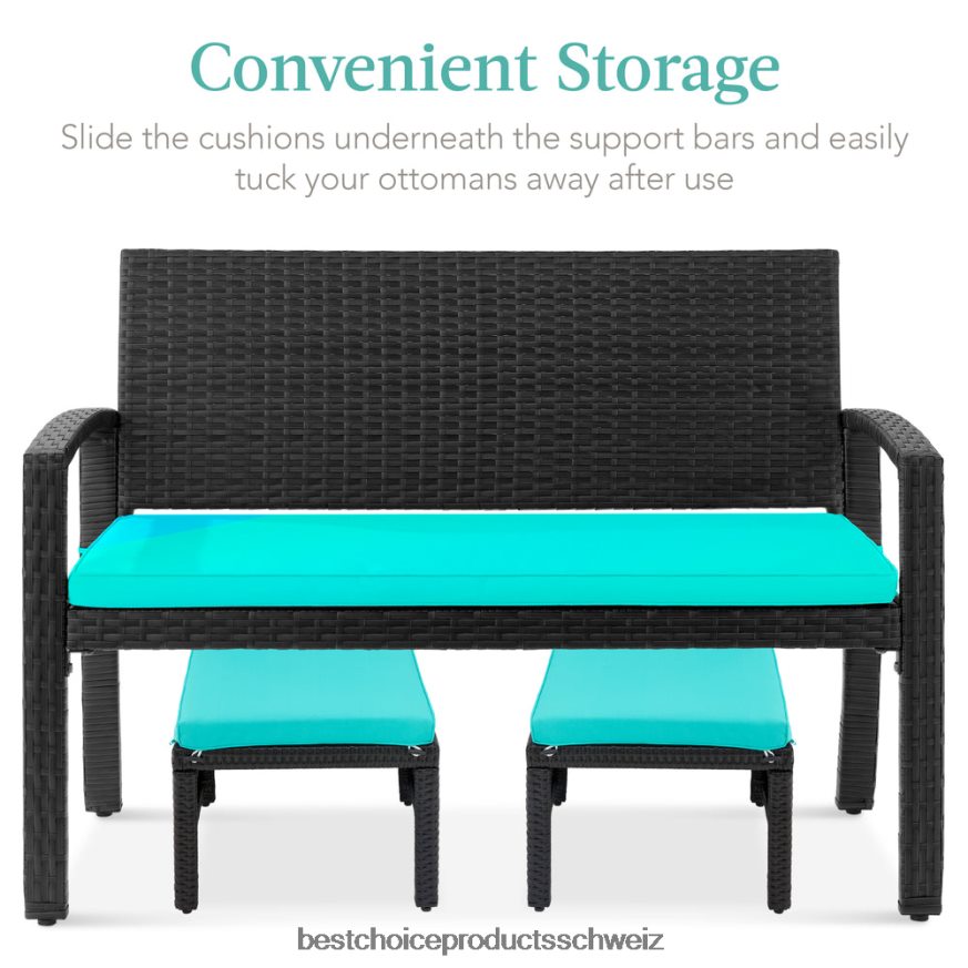 Best Choice Products Set aus 2 Mehrzweckhockern aus Korbgeflecht mit abnehmbaren Kissen, Stahlrahmen schwarz/blaugrün 2JD022920