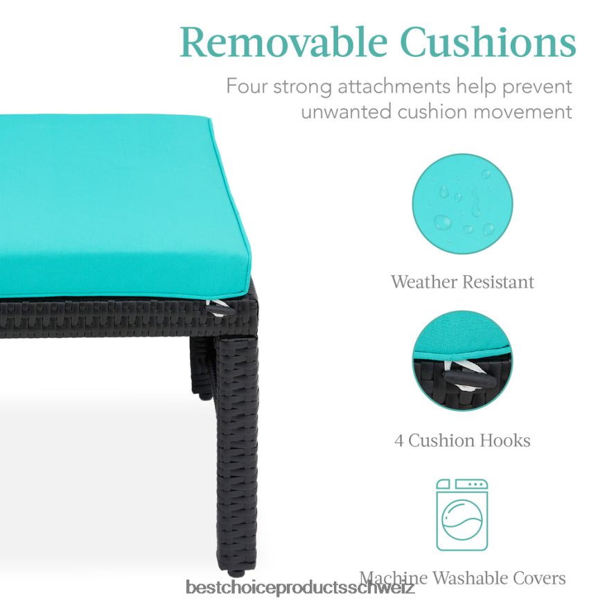 Best Choice Products Set aus 2 Mehrzweckhockern aus Korbgeflecht mit abnehmbaren Kissen, Stahlrahmen schwarz/blaugrün 2JD022920