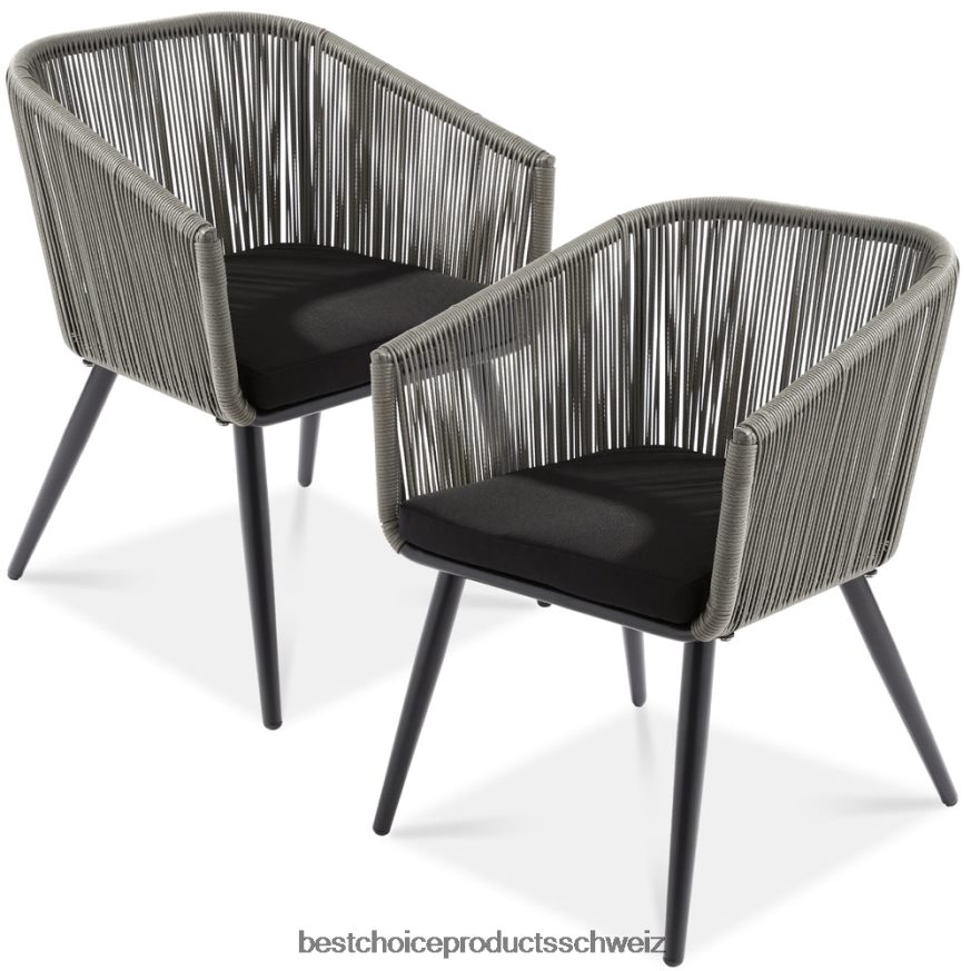 Best Choice Products Set aus 2 Terrassen-Essstühlen aus geflochtenem Korbgeflecht für den Innen- und Außenbereich, 250 Pfund Tragkraft Grauschwarz 2JD0221436