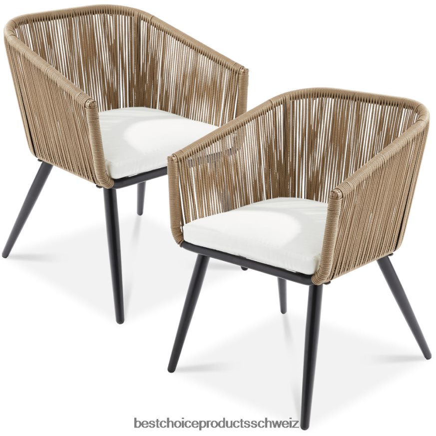 Best Choice Products Set aus 2 Terrassen-Essstühlen aus geflochtenem Korbgeflecht für den Innen- und Außenbereich, 250 Pfund Tragkraft natur/elfenbein 2JD0221437