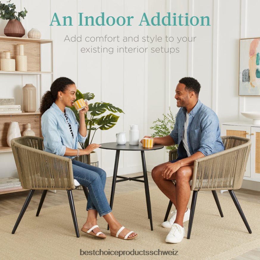 Best Choice Products Set aus 2 Terrassen-Essstühlen aus geflochtenem Korbgeflecht für den Innen- und Außenbereich, 250 Pfund Tragkraft natur/elfenbein 2JD0221437