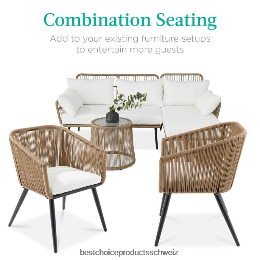 Best Choice Products Set aus 2 Terrassen-Essstühlen aus geflochtenem Korbgeflecht für den Innen- und Außenbereich, 250 Pfund Tragkraft natur/elfenbein 2JD0221437