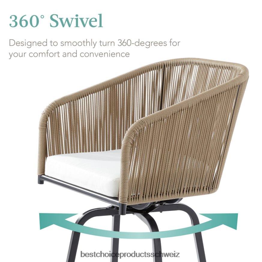 Best Choice Products Set aus 2 drehbaren Barhockern aus geflochtenem Korbgeflecht mit 360-Grad-Drehung und Stahlrahmen natur/elfenbein 2JD0221438