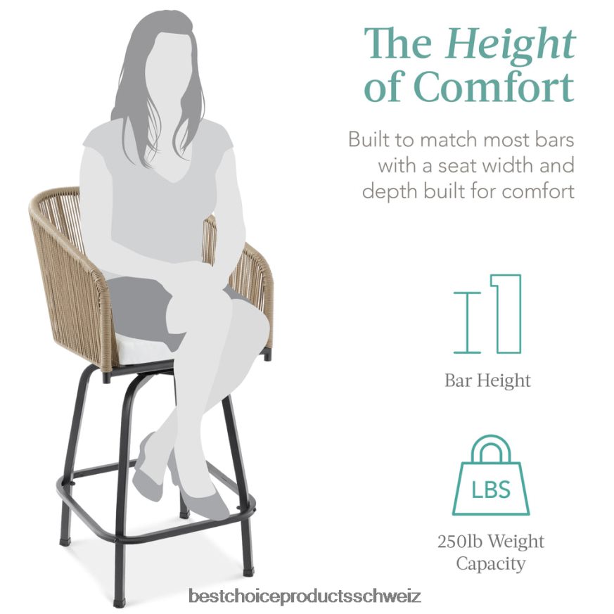 Best Choice Products Set aus 2 drehbaren Barhockern aus geflochtenem Korbgeflecht mit 360-Grad-Drehung und Stahlrahmen natur/elfenbein 2JD0221438