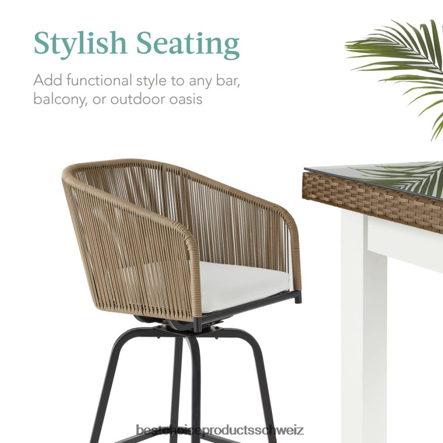 Best Choice Products Set aus 2 drehbaren Barhockern aus geflochtenem Korbgeflecht mit 360-Grad-Drehung und Stahlrahmen natur/elfenbein 2JD0221438