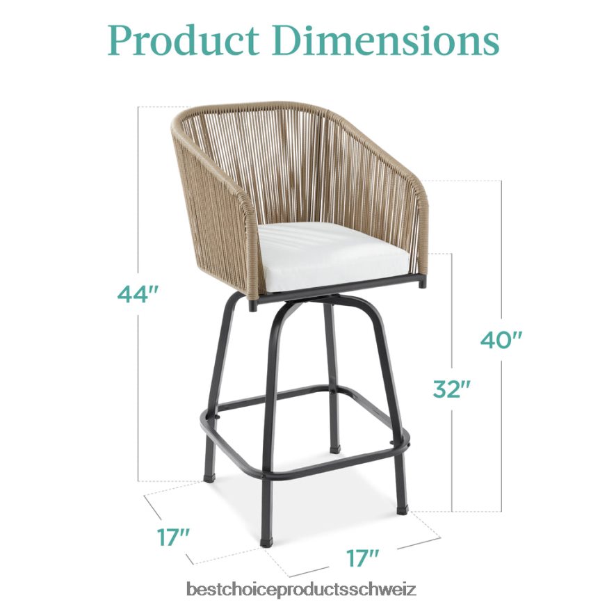 Best Choice Products Set aus 2 drehbaren Barhockern aus geflochtenem Korbgeflecht mit 360-Grad-Drehung und Stahlrahmen natur/elfenbein 2JD0221438