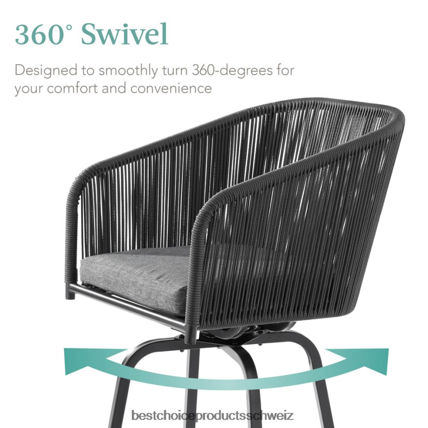 Best Choice Products Set aus 2 drehbaren Barhockern aus geflochtenem Korbgeflecht mit 360-Grad-Drehung und Stahlrahmen schwarzgrau 2JD0221439