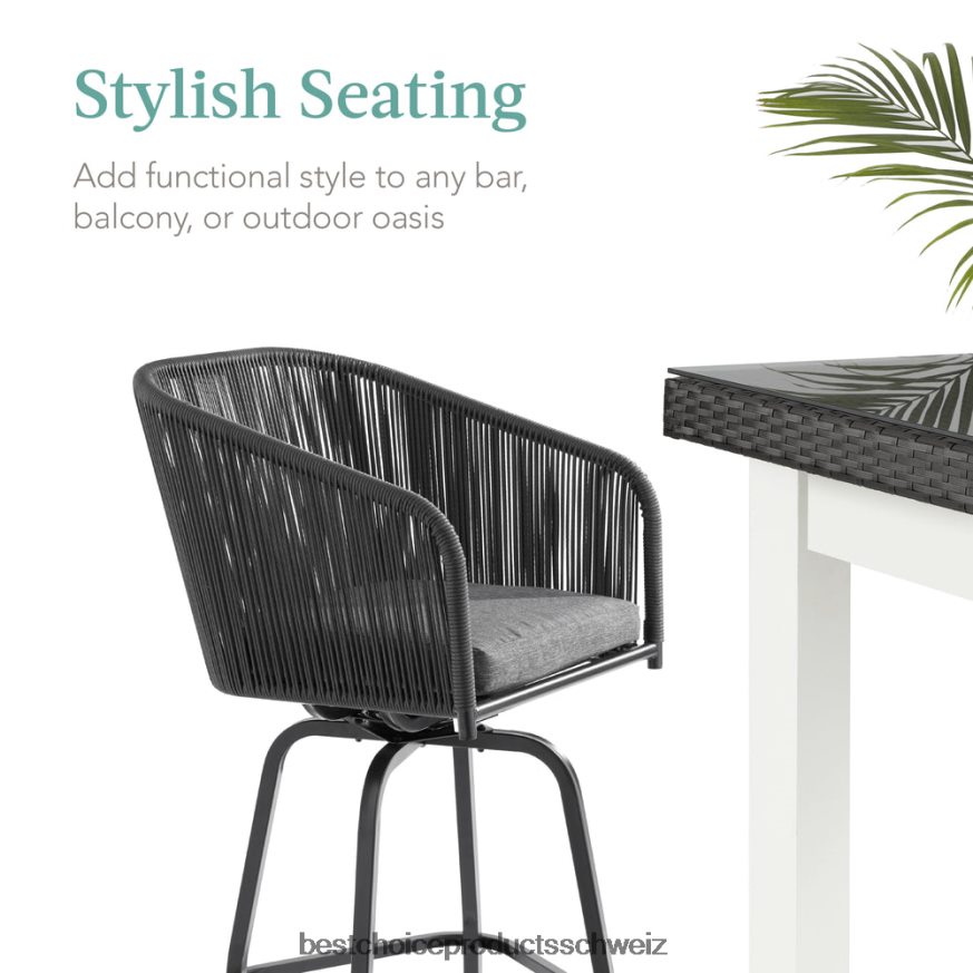 Best Choice Products Set aus 2 drehbaren Barhockern aus geflochtenem Korbgeflecht mit 360-Grad-Drehung und Stahlrahmen schwarzgrau 2JD0221439