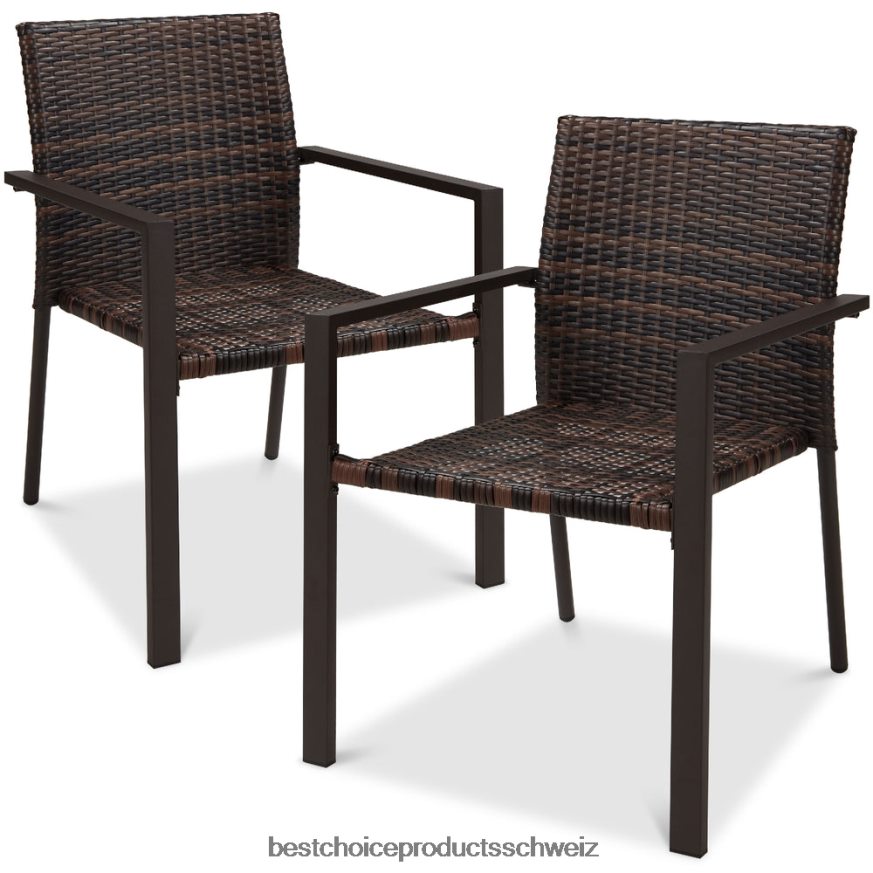 Best Choice Products Set aus 2 stapelbaren Korbstühlen mit Armlehnen, Akzentmöbel aus Stahl braun 2JD022401