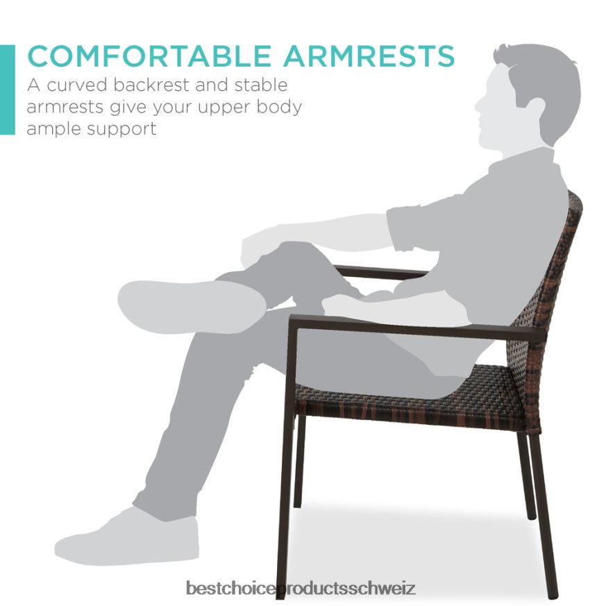 Best Choice Products Set aus 2 stapelbaren Korbstühlen mit Armlehnen, Akzentmöbel aus Stahl braun 2JD022401