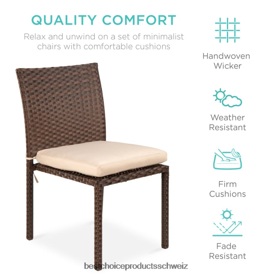 Best Choice Products Set aus 4 stapelbaren Korbstühlen für den Außenbereich mit Kissen, UV-beständig braun/creme 2JD0221425