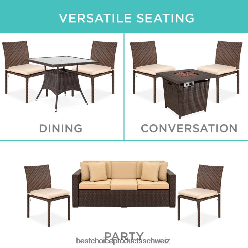 Best Choice Products Set aus 4 stapelbaren Korbstühlen für den Außenbereich mit Kissen, UV-beständig braun/creme 2JD0221425